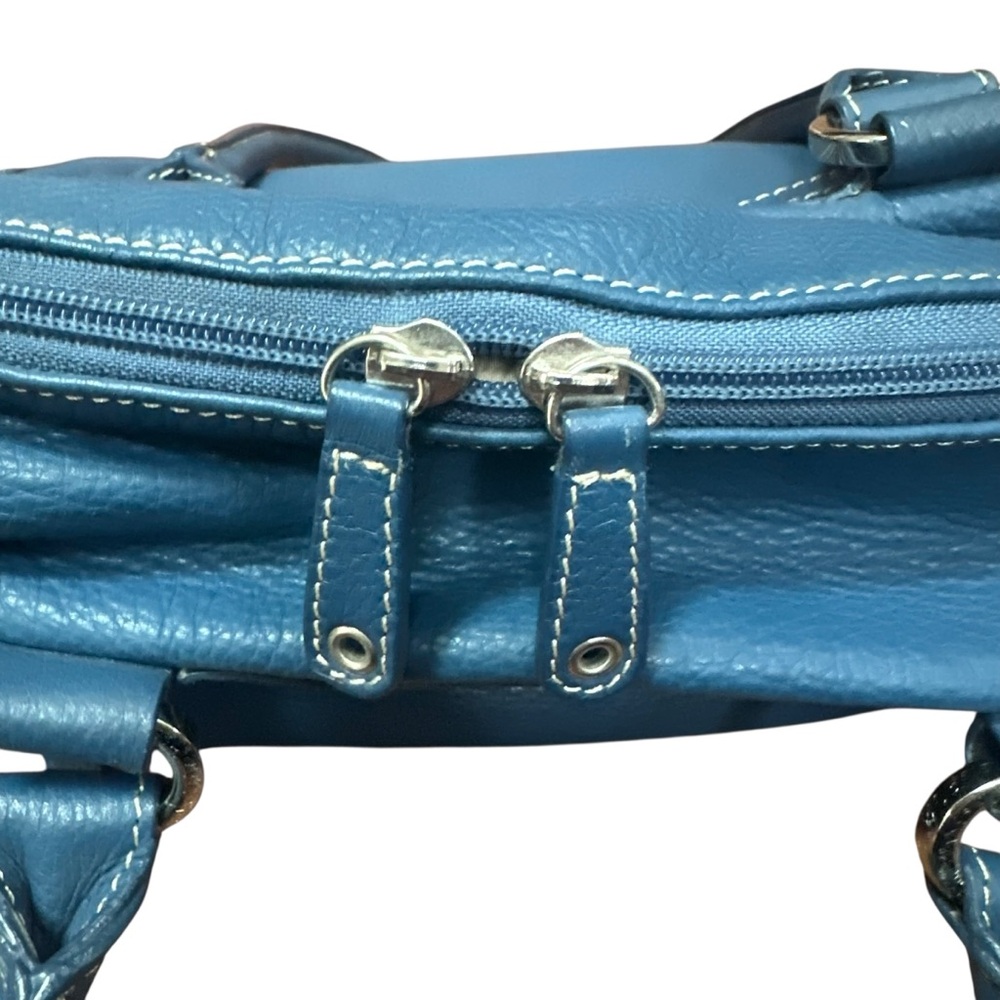 Tignanello Blue Leather Double Strap Shoulder Bag Purse 15" - Picture 9 of 13